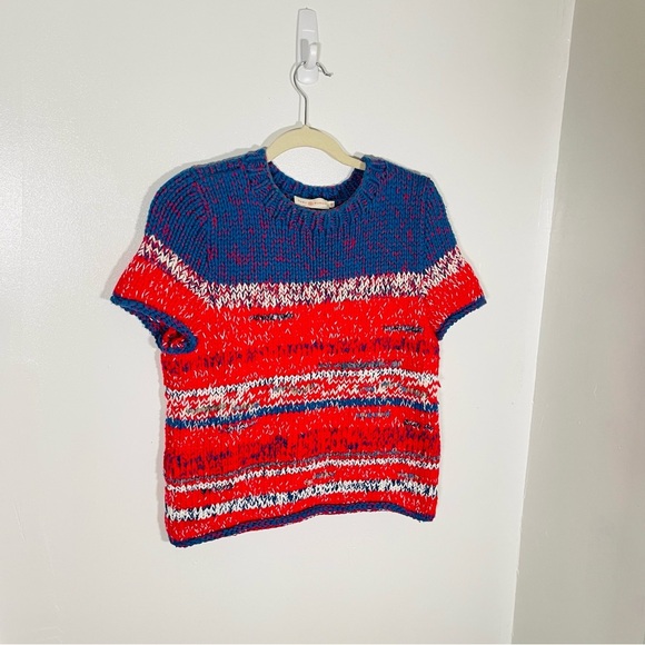 Tory Burch Brilliant Red Mouline Knit Sweater Coastal Preppy Nautical Size Small - Picture 3 of 8